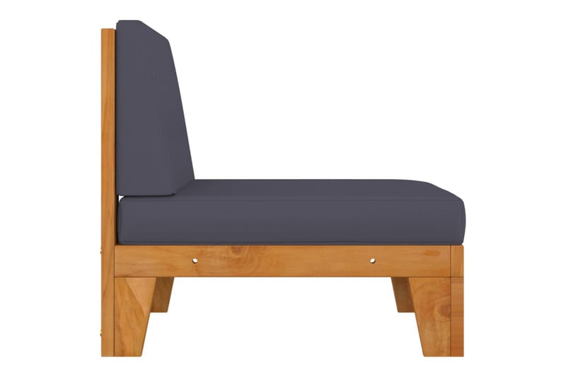 Mittensits med mörkgrå dynor massivt akaciaträ - Grå - Utemöbler - Loungemöbler - Modulsoffa utomhus