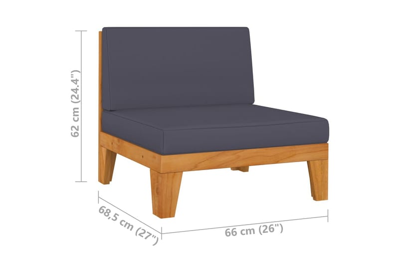 Mittensits med mörkgrå dynor massivt akaciaträ - Grå - Utemöbler - Loungemöbler - Modulsoffa utomhus