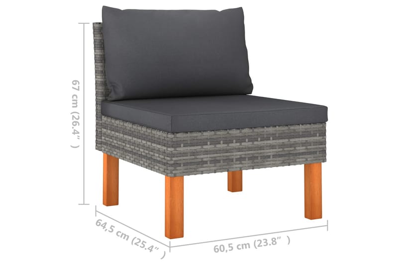 Mittensoffor 2 st konstrotting och massivt eukalyptusträ - Grå - Utemöbler - Loungemöbler - Loungesoffa