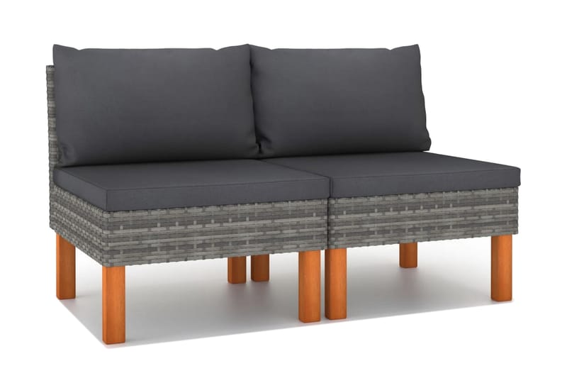Mittensoffor 2 st konstrotting och massivt eukalyptusträ - Grå - Utemöbler - Loungemöbler - Loungesoffa