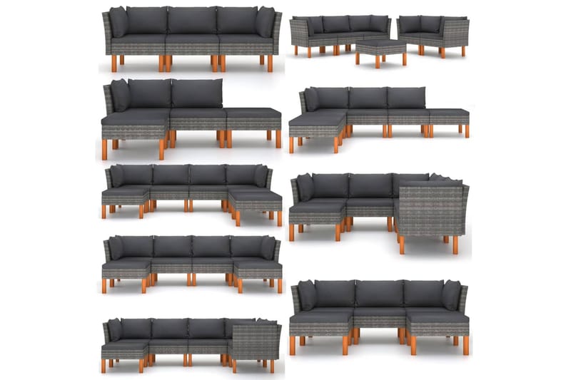 Mittensoffor 2 st konstrotting och massivt eukalyptusträ - Grå - Utemöbler - Loungemöbler - Loungesoffa