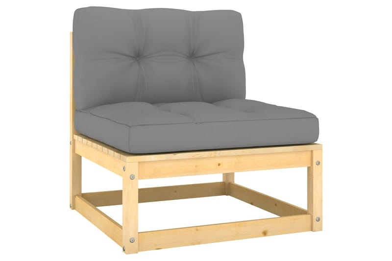 Mittensoffor 2 st med grå dynor massiv furu - Grå - Utemöbler - Loungemöbler - Modulsoffa utomhus