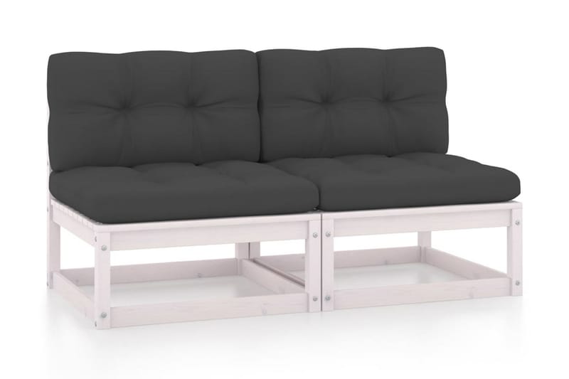 Mittensoffor med antracit dynor 2 st massiv furu - Vit - Utemöbler - Loungemöbler - Modulsoffa utomhus