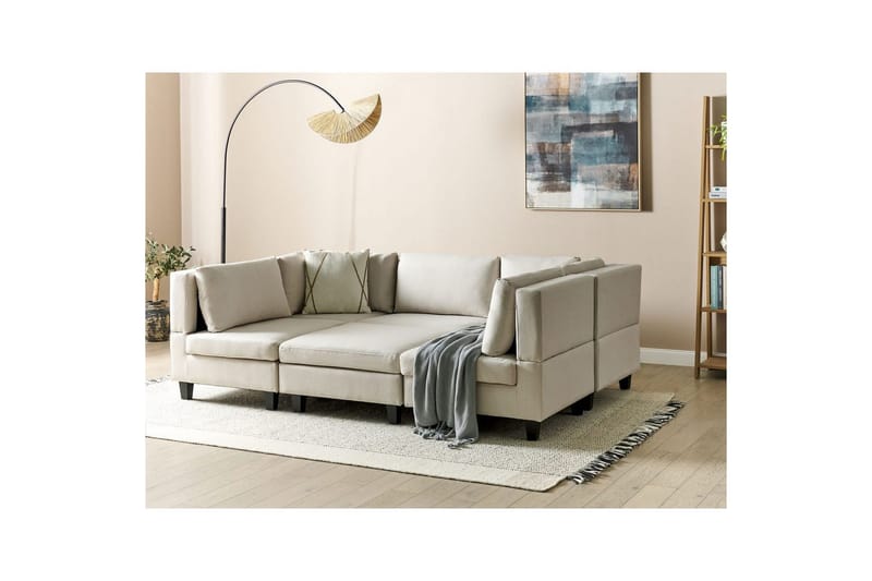 Modulsoffa med fotpall Unstad Beige/svart, Symmetrisk - Beige/svart, Symmetrisk - Möbler - Soffa - Modulsoffor - Komplett modulsoffa