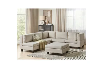 Modulsoffa med fotpall Unstad Beige/svart, Vänstervänd - Beige/svart, Vänstervänd - Möbler - Soffa - Modulsoffor - Komplett modulsoffa