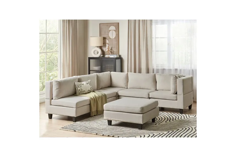 Modulsoffa med fotpall Unstad Beige/svart, Vänstervänd - Beige/svart, Vänstervänd - Möbler - Soffa - Modulsoffor - Komplett modulsoffa