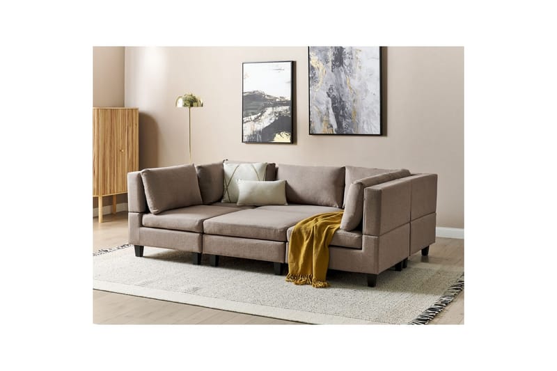Modulsoffa med fotpall Unstad Brun/Svart, Symmetrisk - Brun/Svart, Symmetrisk - Möbler - Soffa - Modulsoffor - Komplett modulsoffa