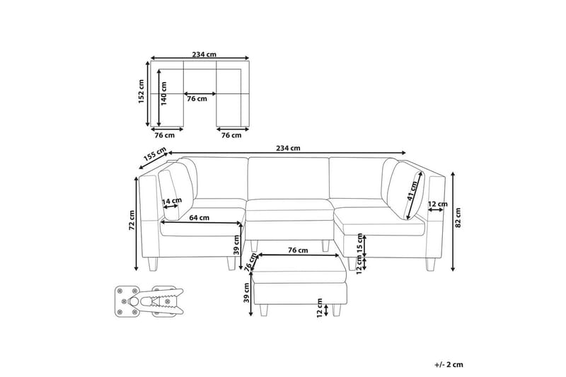 Modulsoffa med fotpall Unstad Svart, Symmetrisk - Svart, Symmetrisk - Möbler - Soffa - Modulsoffor - Komplett modulsoffa