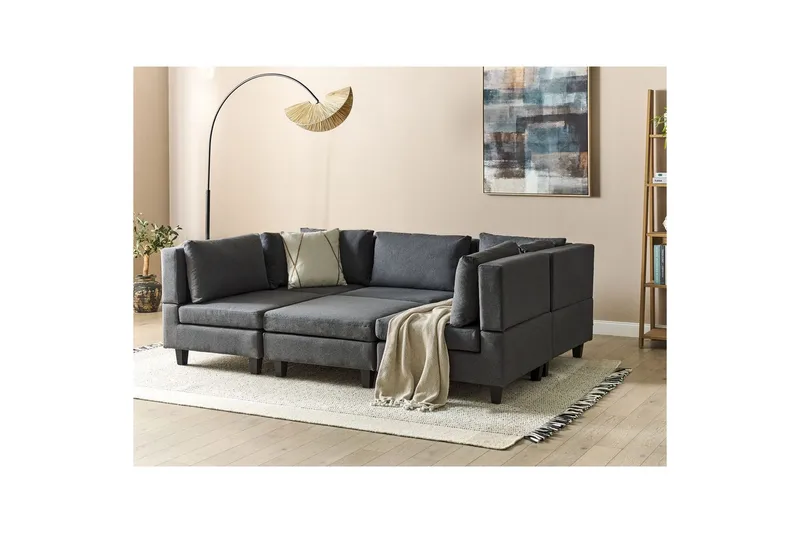 Modulsoffa med ottoman Unstad Grå/svart - Grå/svart - Möbler - Soffa - Modulsoffor - Komplett modulsoffa