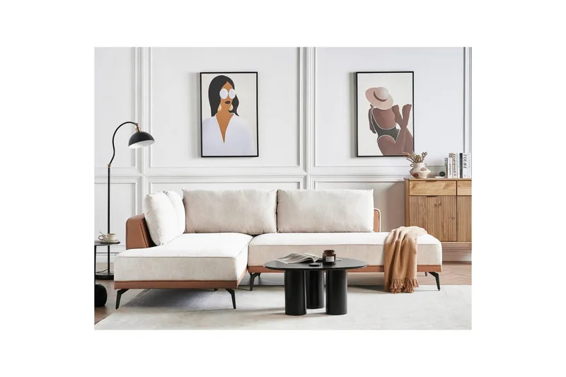 Modulsoffa Myken Beige/brun/svart, Högervänd - Beige/brun/svart, Högervänd - Möbler - Soffa - Modulsoffor - Komplett modulsoffa