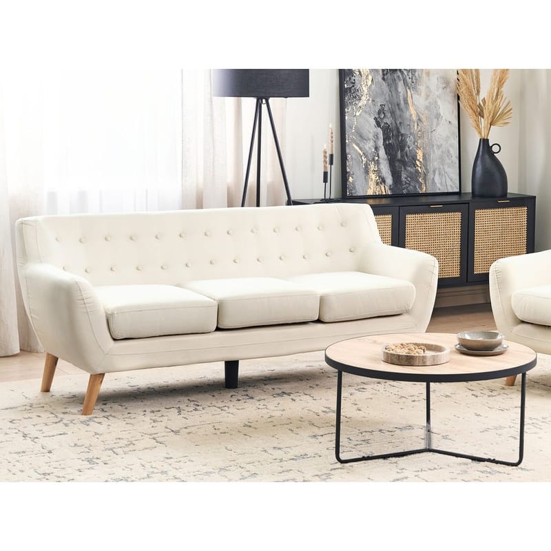 Motala 3-sits Tuftad Soffa i Tyg med Träben - Offwhite - Möbler - Soffa - Chesterfield soffa