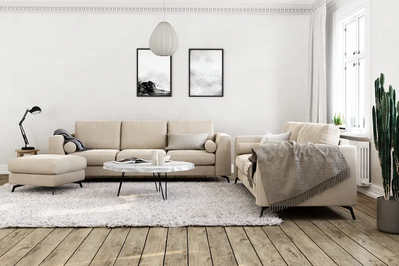 Ocean Lyx 3-sits Sammetssoffa - Beige - Möbler - Soffa - Sammetssoffa