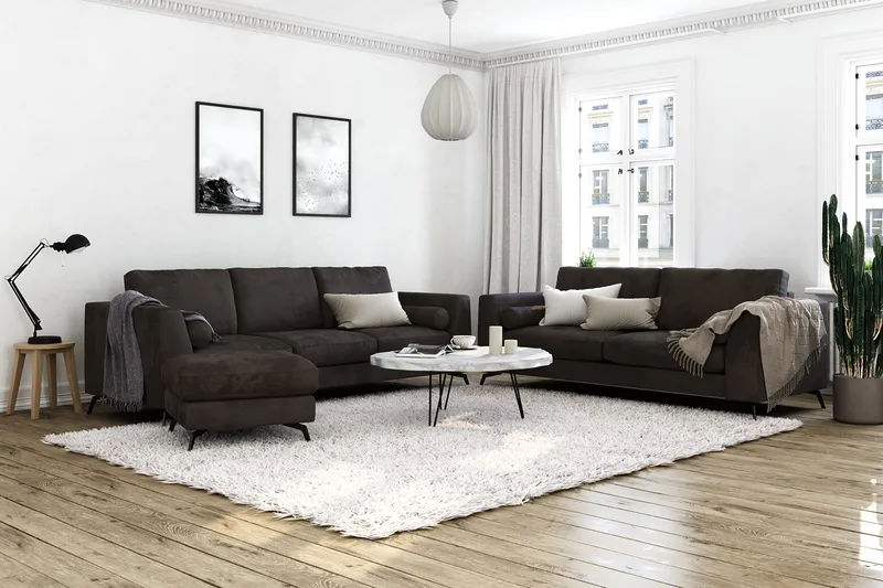 Ocean Lyx 3-sits Sammetssoffa - Mörkgrå - Möbler - Soffa - Sammetssoffa