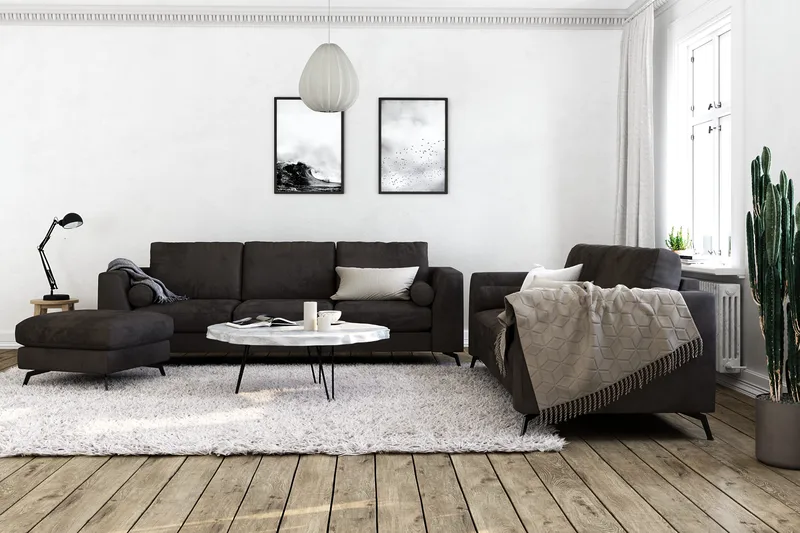 Ocean Lyx 3-sits Sammetssoffa - Mörkgrå - Möbler - Soffa - Sammetssoffa