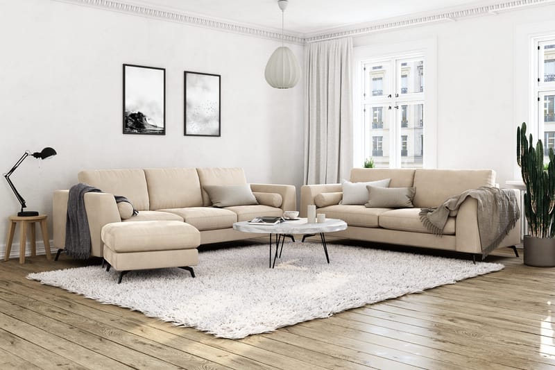 Ocean Lyx 3-sits Sammetssoffa med Nackrullar - Beige - Möbler - Soffa - Sammetssoffa