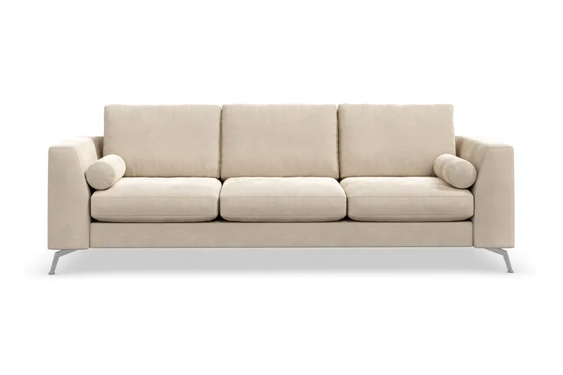 Ocean Lyx 3-sits Sammetssoffa med Nackrullar, Beige