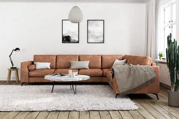 Ocean Lyx 5-sits Vändbar L-formad Hörnsoffa i Konstläder - Brun - Möbler - Soffa - Skinnsoffor