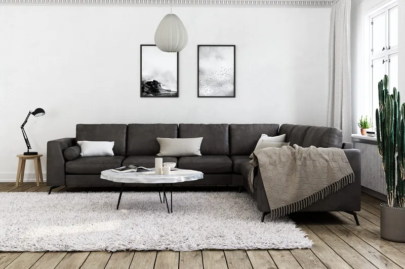 Ocean Lyx 5-sits Vändbar L-formad Hörnsoffa i Konstläder - Mörkgrå - Möbler - Soffa - Skinnsoffor