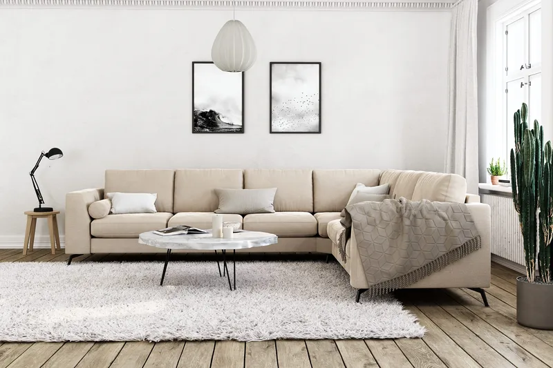 Ocean Lyx 5-sits Vändbar L-formad Hörnsoffa i Sammet - Beige - Möbler - Soffa - Hörnsoffa