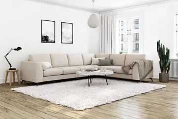 Ocean Lyx 5-sits Vändbar L-formad Hörnsoffa i Tyg - Beige - Möbler - Soffa - Hörnsoffa