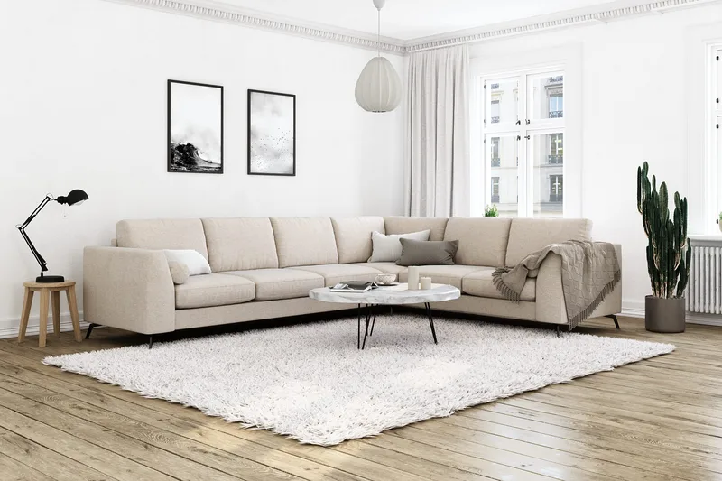 Ocean Lyx 5-sits Vändbar L-formad Hörnsoffa i Tyg - Beige - Möbler - Soffa - Hörnsoffa