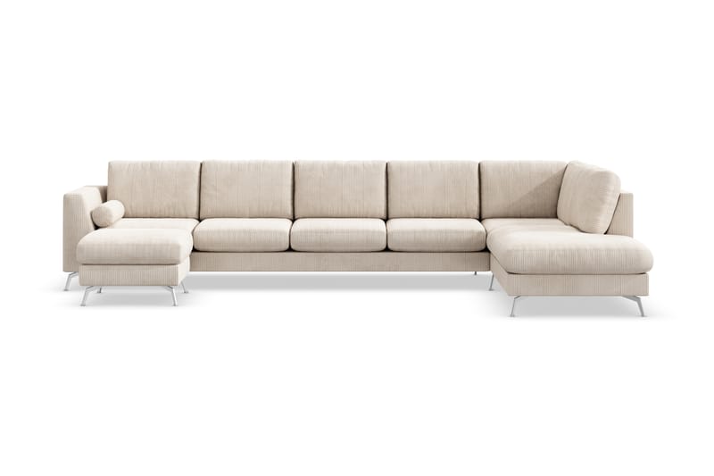 Ocean Lyx 6-sits Högervänd U-formad Soffa med Divan och Schäslong + Fotpall i Manchester - Beige - Möbler - Soffa - Divansoffor & schäslongsoffa
