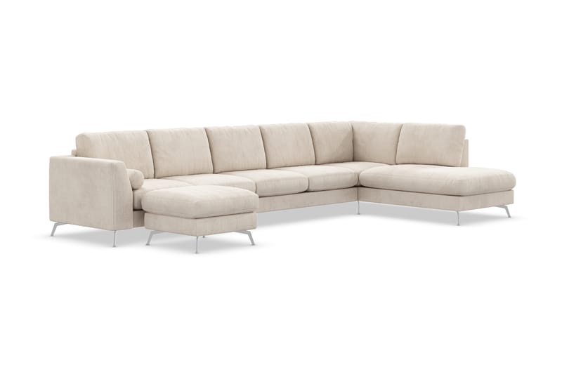 Ocean Lyx 6-sits Högervänd U-formad Soffa med Divan och Schäslong + Fotpall i Manchester - Beige - Möbler - Soffa - Divansoffor & schäslongsoffa