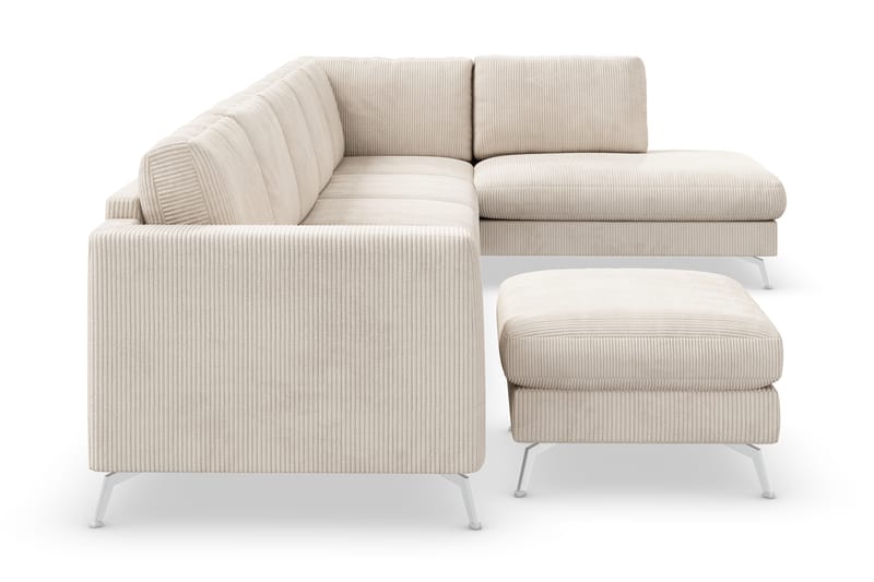 Ocean Lyx 6-sits Högervänd U-formad Soffa med Divan och Schäslong + Fotpall i Manchester - Beige - Möbler - Soffa - Divansoffor & schäslongsoffa