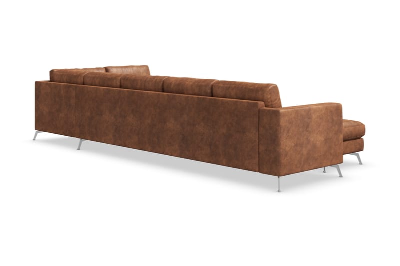 Ocean Lyx 6-sits Högervänd U-formad Soffa med Divan och Schäslong + Fotpall i Konstläder - Brun - Möbler - Soffa - Skinnsoffor