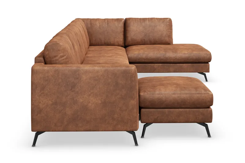 Ocean Lyx 6-sits Högervänd U-formad Soffa med Divan och Schäslong + Fotpall i Konstläder - Brun - Möbler - Soffa - Skinnsoffor