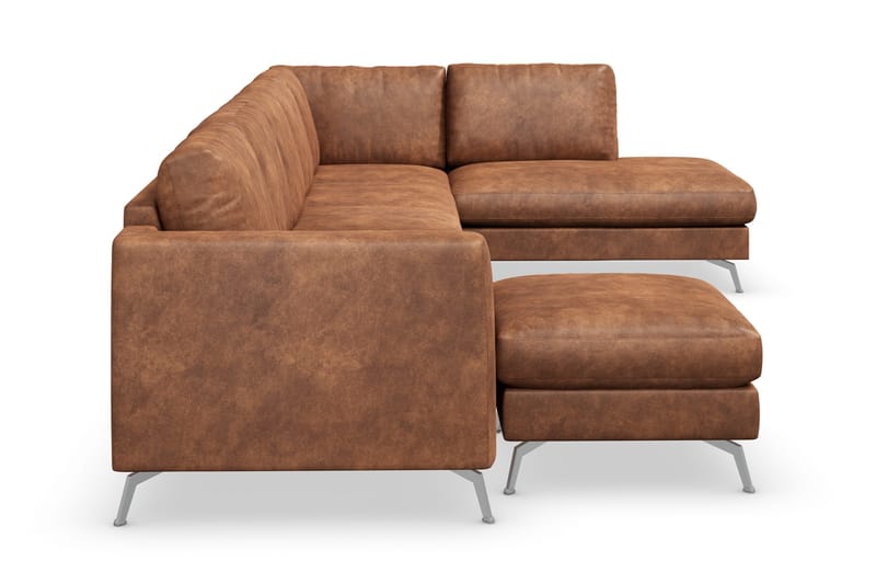 Ocean Lyx 6-sits Högervänd U-formad Soffa med Divan och Schäslong + Fotpall i Konstläder - Brun - Möbler - Soffa - Skinnsoffor