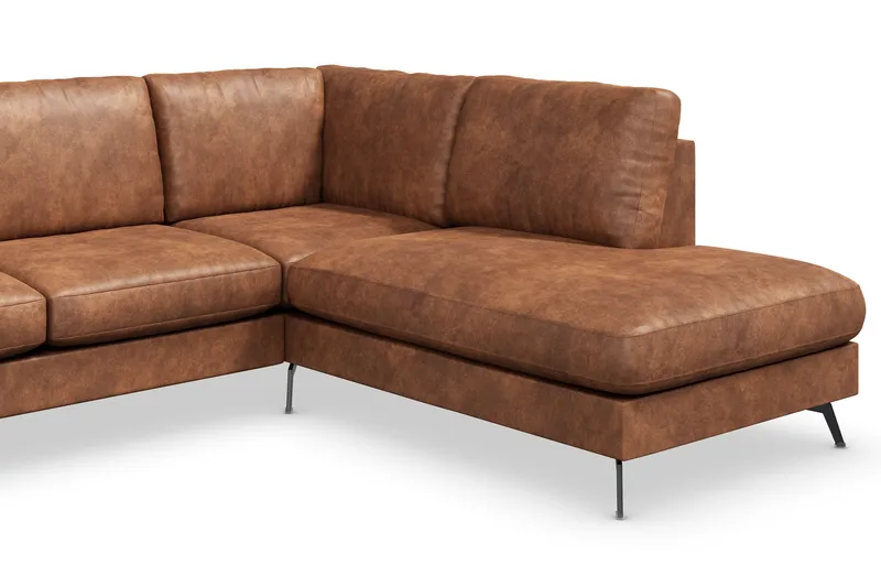 Ocean Lyx 6-sits Högervänd U-formad Soffa med Divan och Schäslong + Fotpall i Konstläder - Brun - Möbler - Soffa - Skinnsoffor