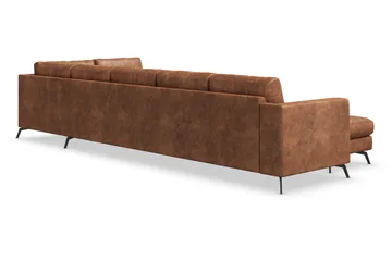 Ocean Lyx 6-sits Högervänd U-formad Soffa med Divan och Schäslong + Fotpall i Konstläder - Brun - Möbler - Soffa - Skinnsoffor
