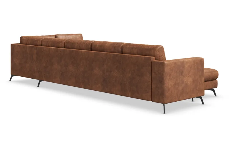 Ocean Lyx 6-sits Högervänd U-formad Soffa med Divan och Schäslong + Fotpall i Konstläder - Brun - Möbler - Soffa - Skinnsoffor