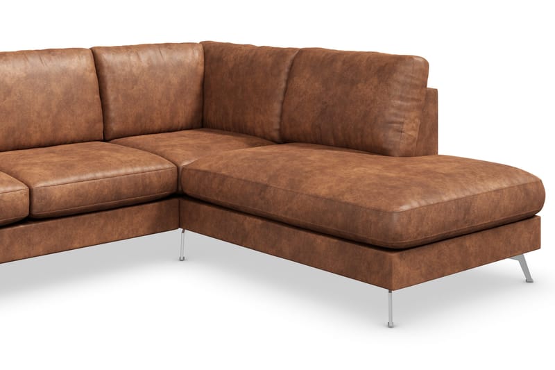 Ocean Lyx 6-sits Högervänd U-formad Soffa med Divan och Schäslong + Fotpall i Konstläder - Brun - Möbler - Soffa - Skinnsoffor