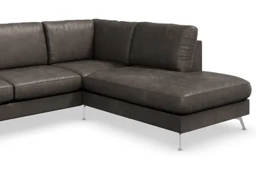 Ocean Lyx 6-sits Högervänd U-formad Soffa med Divan och Schäslong + Fotpall i Konstläder - Mörkgrå - Möbler - Soffa - Skinnsoffor