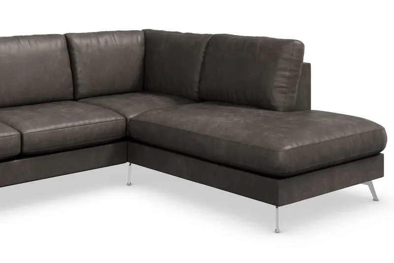 Ocean Lyx 6-sits Högervänd U-formad Soffa med Divan och Schäslong + Fotpall i Konstläder - Mörkgrå - Möbler - Soffa - Skinnsoffor