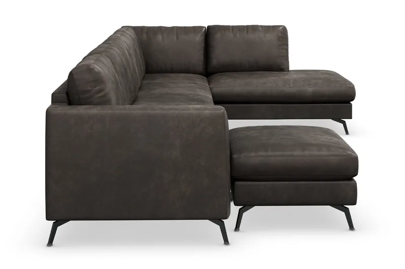 Ocean Lyx 6-sits Högervänd U-formad Soffa med Divan och Schäslong + Fotpall i Konstläder - Mörkgrå - Möbler - Soffa - Skinnsoffor