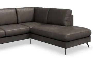 Ocean Lyx 6-sits Högervänd U-formad Soffa med Divan och Schäslong + Fotpall i Konstläder - Mörkgrå - Möbler - Soffa - Skinnsoffor