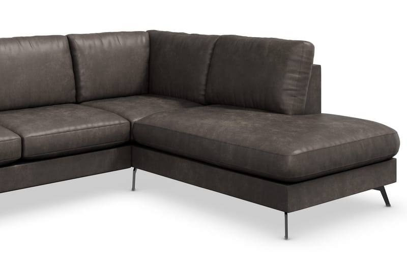 Ocean Lyx 6-sits Högervänd U-formad Soffa med Divan och Schäslong + Fotpall i Konstläder - Mörkgrå - Möbler - Soffa - Skinnsoffor