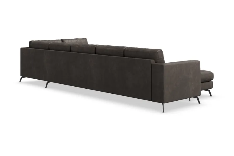 Ocean Lyx 6-sits Högervänd U-formad Soffa med Divan och Schäslong + Fotpall i Konstläder - Mörkgrå - Möbler - Soffa - Skinnsoffor