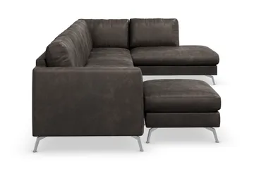 Ocean Lyx 6-sits Högervänd U-formad Soffa med Divan och Schäslong + Fotpall i Konstläder - Mörkgrå - Möbler - Soffa - Skinnsoffor