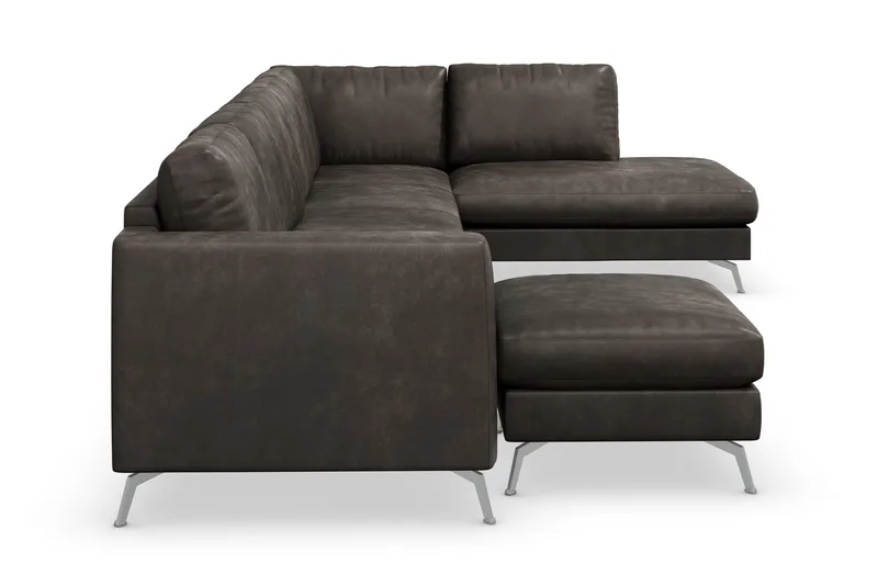 Ocean Lyx 6-sits Högervänd U-formad Soffa med Divan och Schäslong + Fotpall i Konstläder - Mörkgrå - Möbler - Soffa - Skinnsoffor