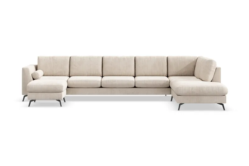 Ocean Lyx 6-sits Högervänd U-formad Soffa med Divan och Schäslong + Fotpall i Manchester - Beige - Möbler - Soffa - U-soffa