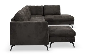 Ocean Lyx 6-sits Högervänd U-formad Soffa med Divan och Schäslong + Fotpall i Sammet - Mörkgrå - Möbler - Soffa - U-soffa