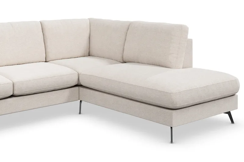 Ocean Lyx 6-sits Högervänd U-formad Soffa med Divan och Schäslong + Fotpall i Tyg - Beige - Möbler - Soffa - U-soffa