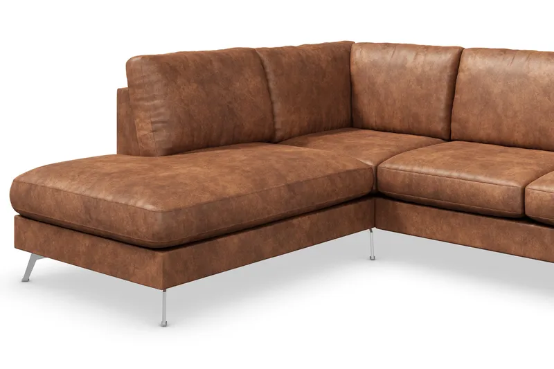 Ocean Lyx 6-sits Vänstervänd U-formad Soffa med Divan och Schäslong + Fotpall i Konstläder - Brun - Möbler - Soffa - Skinnsoffor