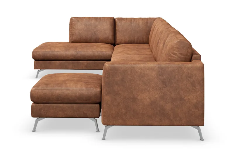 Ocean Lyx 6-sits Vänstervänd U-formad Soffa med Divan och Schäslong + Fotpall i Konstläder - Brun - Möbler - Soffa - Skinnsoffor