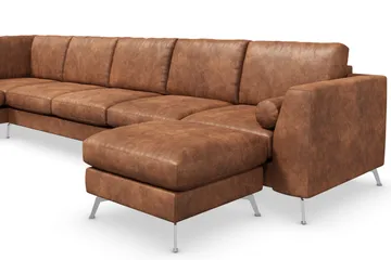 Ocean Lyx 6-sits Vänstervänd U-formad Soffa med Divan och Schäslong + Fotpall i Konstläder - Brun - Möbler - Soffa - Skinnsoffor