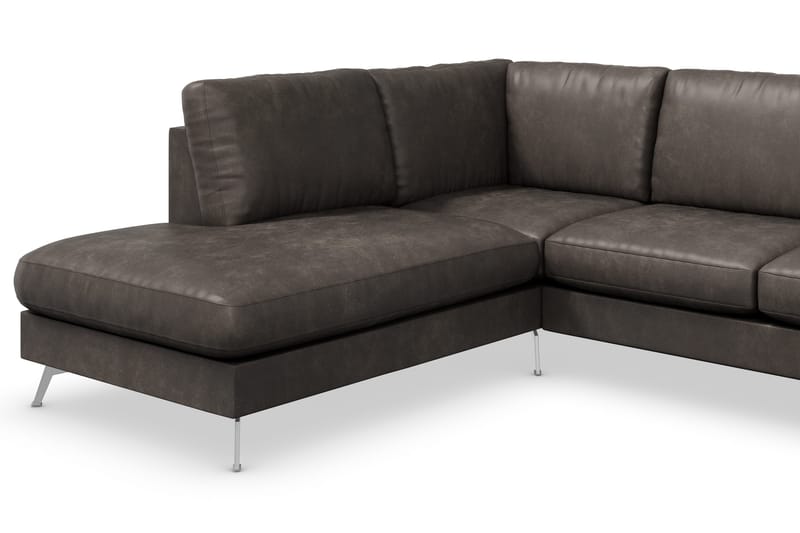 Ocean Lyx 6-sits Vänstervänd U-formad Soffa med Divan och Schäslong + Fotpall i Konstläder - Mörkgrå - Möbler - Soffa - Skinnsoffor